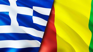 Yunanistan ve Gine bayrakları. 3 boyutlu dalgalanan bayrak tasarımı. Yunanistan Gine bayrağı, resim, duvar kağıdı. Yunanistan, Gine 'ye karşı, görüntü 3 boyutlu. Yunanistan Gine ilişkileri ittifak ve Ticaret, seyahat, turizm konsepti