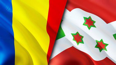 Romanya ve Burundi bayrakları. 3 boyutlu dalgalanan bayrak tasarımı. Romanya Burundi bayrağı, resim, duvar kağıdı. Romanya, Burundi 'nin 3D görüntüsüne karşı. Romanya Burundi ilişkileri ittifak ve Ticaret, seyahat ve turizm consepti
