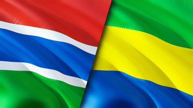 Gambia ve Gabon bayrakları. 3 boyutlu dalgalanan bayrak tasarımı. Gambiya Gabon bayrağı, resim, duvar kağıdı. Gambiya Gabon 'a karşı, görüntü 3 boyutlu. Gambiya Gabon ilişkileri ittifak ve ticaret, seyahat, turizm konsepti