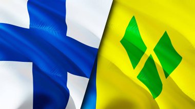 Finlandiya, Saint Vincent ve Grenadine bayrakları. 3 boyutlu dalgalanan bayrak tasarımı. Finlandiya Saint Vincent ve Grenadine bayrağı, resim, duvar kağıdı. Finlandiya vs Saint Vincent ve Grenadines imajı, 3
