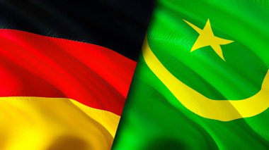 Almanya ve Moritanya bayrakları. 3 boyutlu dalgalanan bayrak tasarımı. Almanya Moritanya bayrağı, resim, duvar kağıdı. Almanya, Moritanya 'ya karşı, görüntü 3 boyutlu. Almanya Moritanya ilişkileri bir ittifak