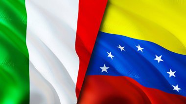 İtalya ve Venezuela bayrakları. 3 boyutlu dalgalanan bayrak tasarımı. İtalya Venezuela bayrağı, resim, duvar kağıdı. İtalya, Venezuela 'ya karşı, görüntü 3 boyutlu. İtalya Venezuela ilişkileri ittifak ve ticaret, seyahat, turizm konsepti