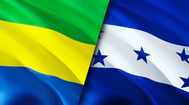 Gabon ve Honduras bayrakları. 3 boyutlu dalgalanan bayrak tasarımı. Gabon Honduras bayrağı, resim, duvar kağıdı. Gabon, Honduras 'a karşı, görüntü 3 boyutlu. Gabon Honduras ilişkileri ittifak ve ticaret, seyahat, turizm konsepti