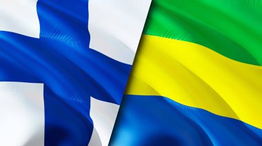 Finlandiya ve Gabon bayrakları. 3 boyutlu dalgalanan bayrak tasarımı. Finlandiya Gabon bayrağı, resim, duvar kağıdı. Finlandiya, Gabon 'a karşı, görüntü 3D. Finlandiya Gabon ilişkileri ittifak ve ticaret, seyahat, turizm danışmanlığı