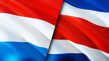 Lüksemburg ve Kosta Rika bayrakları. 3 boyutlu dalgalanan bayrak tasarımı. Lüksemburg Kosta Rika bayrağı, resim, duvar kağıdı. Lüksemburg, Kosta Rika 'ya karşı, görüntü 3 boyutlu. Lüksemburg Kosta Rika ilişkileri bir ittifak