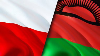 Polonya ve Malavi bayrakları. 3 boyutlu dalgalanan bayrak tasarımı. Polonya Malawi bayrağı, resim, duvar kağıdı. Polonya, Malawi 'ye karşı, görüntü 3 boyutlu. Polonya Malawi ilişkileri ittifak ve ticaret, seyahat, turizm konsepti