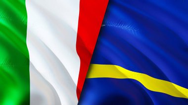 İtalya ve Curacao bayrakları. 3 boyutlu dalgalanan bayrak tasarımı. İtalya Curacao bayrağı, resim, duvar kağıdı. İtalya, Curacao 'ya karşı, görüntü 3 boyutlu. İtalya Curacao ilişkileri ittifak ve ticaret, seyahat, turizm konsepti