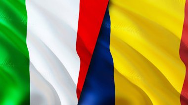 İtalya ve Çad bayrakları. 3 boyutlu dalgalanan bayrak tasarımı. İtalya Çad bayrağı, resim, duvar kağıdı. İtalya, Chad 'e karşı, görüntü 3 boyutlu. İtalya Çad ilişkileri ittifak ve ticaret, seyahat, turizm konsepti
