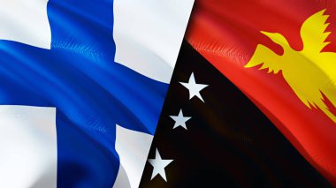 Finlandiya ve Papua Yeni Gine bayrakları. 3 boyutlu dalgalanan bayrak tasarımı. Finlandiya Papua Yeni Gine bayrağı, resim, duvar kağıdı. Finlandiya, Papua Yeni Gine 'ye karşı, görüntü 3D. Finlandiya Papua Yeni Gine ilişkisi