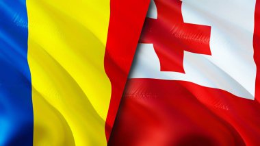 Romanya ve Tonga bayrakları. 3 boyutlu dalgalanan bayrak tasarımı. Romanya Tonga bayrağı, resim, duvar kağıdı. Romanya, Tonga 'ya karşı imaj, 3D görüntüleme. Romanya Tonga ilişkileri ittifak ve ticaret, seyahat ve turizm konsepti