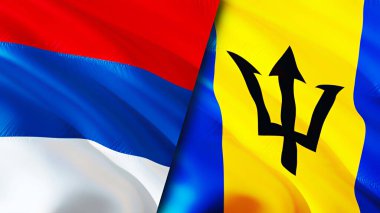 Sırbistan ve Barbados bayrakları. 3 boyutlu dalgalanan bayrak tasarımı. Sırbistan Barbados bayrağı, resmi, duvar kağıdı. Sırbistan Barbados 'a karşı imaj, 3D görüntüleme. Sırbistan Barbados ilişkileri ittifak ve Ticaret, seyahat ve turizm consepti