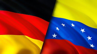 Almanya ve Venezuela bayrakları. 3 boyutlu dalgalanan bayrak tasarımı. Almanya Venezuela bayrağı, resim, duvar kağıdı. Almanya, Venezuela 'ya karşı, görüntü 3 boyutlu. Almanya Venezuela ilişkileri ittifak ve ticaret, seyahat, turnuva