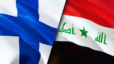 Finlandiya ve Irak bayrakları. 3 boyutlu dalgalanan bayrak tasarımı. Finlandiya Irak bayrağı, resim, duvar kağıdı. Finlandiya, Irak 'a karşı imaj, 3D görüntüleme. Finlandiya Irak ilişkileri ittifak ve ticaret, seyahat ve turizm kavramları