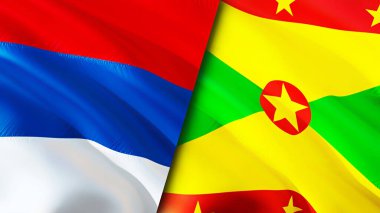 Sırbistan ve Grenada bayrakları. 3 boyutlu dalgalanan bayrak tasarımı. Sırbistan Grenada bayrağı, resim, duvar kağıdı. Sırbistan, Grenada 'ya karşı, görüntü 3 boyutlu. Sırbistan Grenada ilişkileri ittifak ve Ticaret, seyahat ve turizm consepti