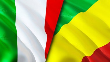 İtalya ve Kongo bayrakları. 3 boyutlu dalgalanan bayrak tasarımı. İtalya Kongo bayrağı, resim, duvar kağıdı. İtalya, Kongo 'ya karşı, görüntü 3 boyutlu. İtalya Kongo ilişkileri ittifak ve ticaret, seyahat, turizm konsepti