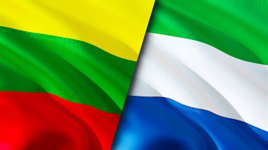 Litvanya ve Sierra Leone bayrakları. 3 boyutlu dalgalanan bayrak tasarımı. Litvanya Sierra Leone bayrağı, resim, duvar kağıdı. Litvanya, Sierra Leone 'ye karşı, görüntü 3 boyutlu. Litvanya Sierra Leone ilişkileri