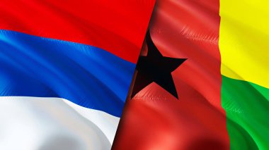 Sırbistan ve Gine Bissau bayrakları. 3 boyutlu dalgalanan bayrak tasarımı. Sırbistan Gine Bissau bayrağı, resmi, duvar kağıdı. Sırbistan, Gine Bissau 'ya karşı, görüntü 3D. Sırbistan Gine Bissau ilişkileri ittifakı