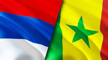 Sırbistan ve Senegal bayrakları. 3 boyutlu dalgalanan bayrak tasarımı. Sırbistan Senegal bayrağı, resmi, duvar kağıdı. Sırbistan, Senegal imajına karşı, 3D görüntüleme. Sırbistan Senegal ilişkileri ittifak ve Ticaret, seyahat ve turizm consepti