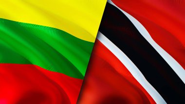 Litvanya, Trinidad ve Tobago bayrakları. 3 boyutlu dalgalanan bayrak tasarımı. Litvanya Trinidad ve Tobago bayrağı, resim, duvar kağıdı. Litvanya, Trinidad ve Tobago 'ya karşı, görüntü 3 boyutlu. Litvanya Trinidad ve