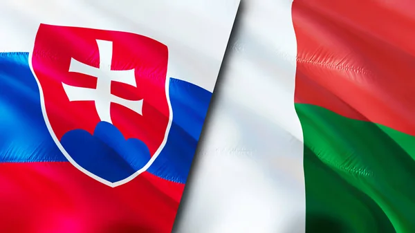 Vlajky Slovenska Madagaskaru Návrh Vlnění Vlajky Slovensko Madagaskar Vlajka Obrázek — Stock fotografie