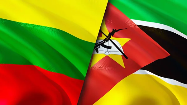 Litouwen Mozambique Vlaggen Waving Vlag Ontwerp Litouwen Mozambique Vlag Foto — Stockfoto