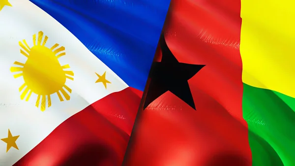 Philippines and Guinea Bissau flags. 3D Waving flag design. Philippines Guinea Bissau flag, picture, wallpaper. Philippines vs Guinea Bissau image,3D rendering. Philippines Guinea Bissau relation