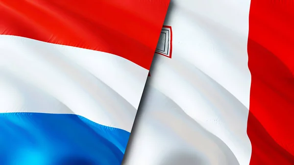 Luxemburg Málta Lobogója Integető Zászló Design Luxemburg Málta Zászló Kép — Stock Fotó