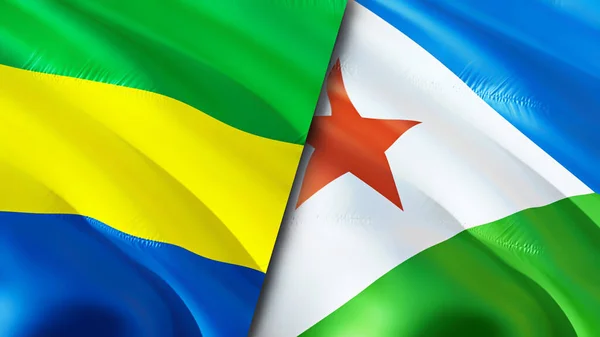 Gabon and Djibouti flags. 3D Waving flag design. Gabon Djibouti flag, picture, wallpaper. Gabon vs Djibouti image,3D rendering. Gabon Djibouti relations alliance and Trade,travel,tourism concep