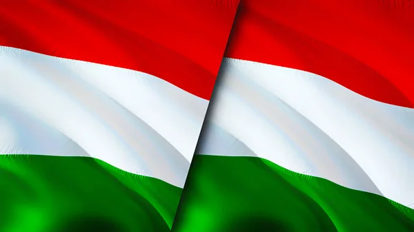 ハンガリーとハンガリーの国旗 3D波動旗のデザイン ハンガリー国旗 ハンガリー対ハンガリー 3Dレンダリング ハンガリーの関係と貿易 観光コンセプト — ストック写真