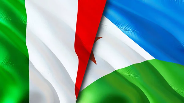 Olaszország Dzsibuti Zászlók Integető Zászló Design Olaszország Dzsibuti Zászló Kép — Stock Fotó