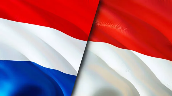 Прапори Нідерландів Індонезії Waving Flag Нідерланди Прапор Індонезії Фотографія Шпалери — стокове фото