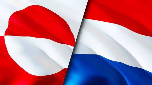Greenland and Netherlands flags. 3D Waving flag design. Greenland Netherlands flag, picture, wallpaper. Greenland vs Netherlands image,3D rendering. Greenland Netherlands relations alliance an
