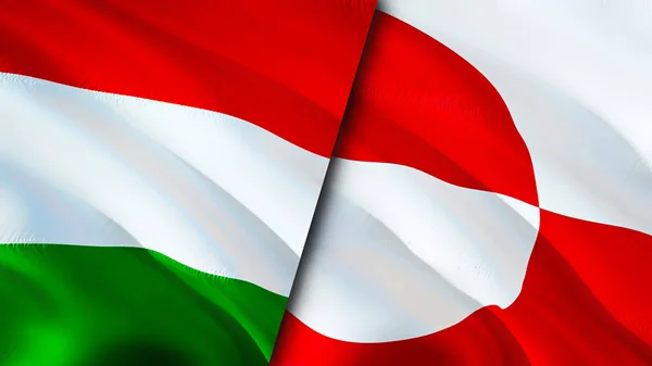 Magyarország Grönland Zászlói Integető Zászló Design Magyarország Grönland Zászló Kép — Stock Fotó