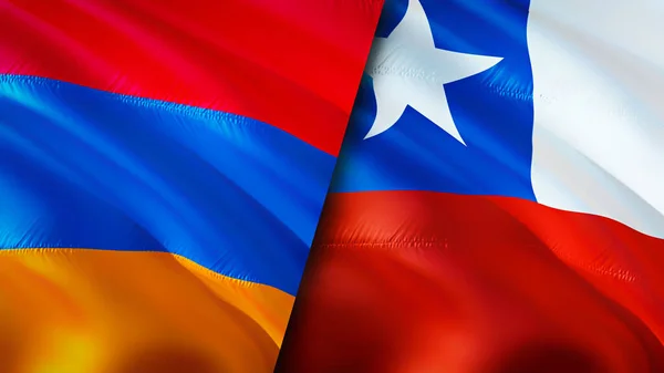 Armenia and Chile flags. 3D Waving flag design. Armenia Chile flag, picture, wallpaper. Armenia vs Chile image,3D rendering. Armenia Chile relations alliance and Trade,travel,tourism concep