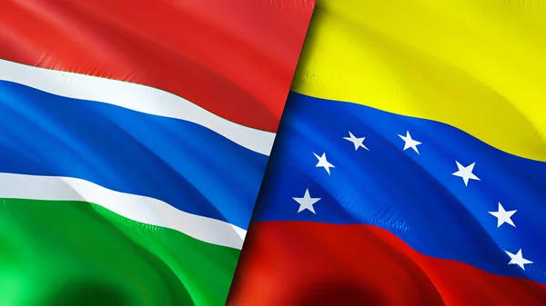 Gambia and Venezuela flags. 3D Waving flag design. Gambia Venezuela flag, picture, wallpaper. Gambia vs Venezuela image,3D rendering. Gambia Venezuela relations alliance and Trade,travel,touris