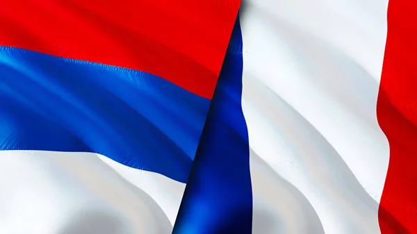 Serbia and France flags. 3D Waving flag design. Serbia France flag, picture, wallpaper. Serbia vs France image,3D rendering. Serbia France relations alliance and Trade,travel,tourism concep
