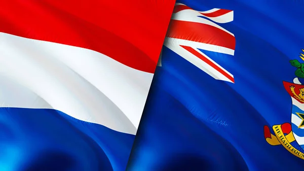 荷兰和开曼群岛的国旗 3D波浪旗帜设计 荷属开曼群岛国旗 荷兰对开曼群岛的图像 3D渲染 荷兰开曼群岛 — 图库照片
