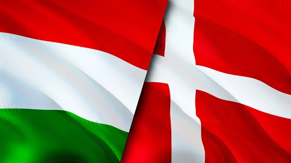 Maďarská Dánská Vlajka Návrh Vlnění Vlajky Maďarsko Dánsko Vlajka Obrázek — Stock fotografie