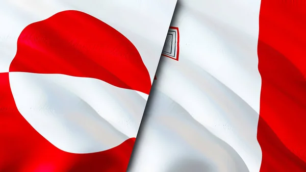 Grönlands Och Maltas Flagg Viftande Flagga Design Grönland Malta Flagga — Stockfoto
