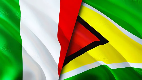 Italië Guyana Vlaggen Waving Vlag Ontwerp Italië Guyana Vlag Foto — Stockfoto