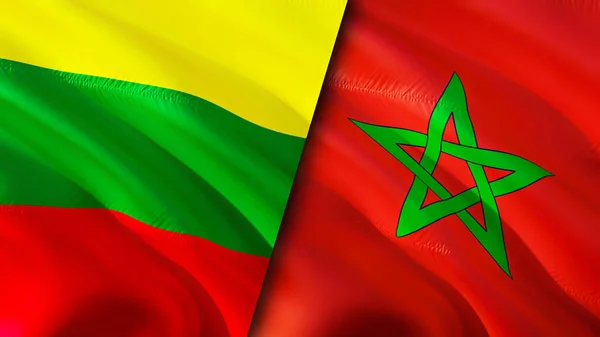 Lithuania and Morocco flags. 3D Waving flag design. Lithuania Morocco flag, picture, wallpaper. Lithuania vs Morocco image,3D rendering. Lithuania Morocco relations alliance and Trade,travel,touris