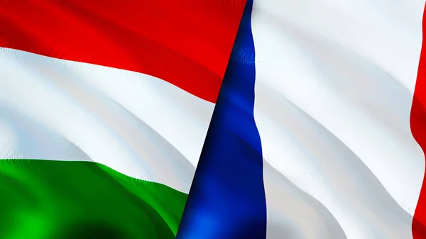 Hungary and France flags. 3D Waving flag design. Hungary France flag, picture, wallpaper. Hungary vs France image,3D rendering. Hungary France relations alliance and Trade,travel,tourism concep