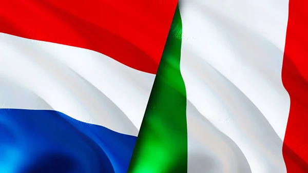 Netherlands and Italy flags. 3D Waving flag design. Netherlands Italy flag, picture, wallpaper. Netherlands vs Italy image,3D rendering. Netherlands Italy relations alliance and Trade,travel,touris