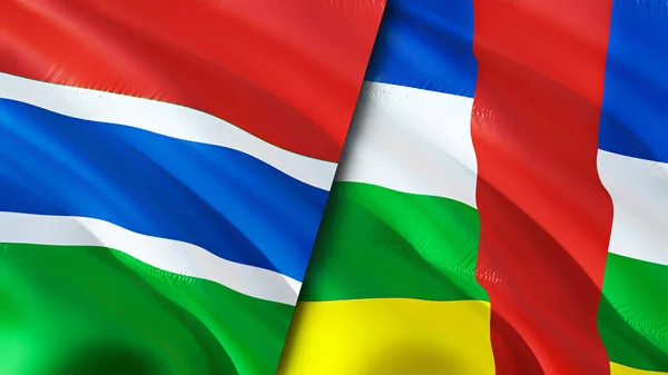 Gambia and Central African Republic flags. 3D Waving flag design. Gambia Central African Republic flag, picture, wallpaper. Gambia vs Central African Republic image,3D rendering. Gambia Centra