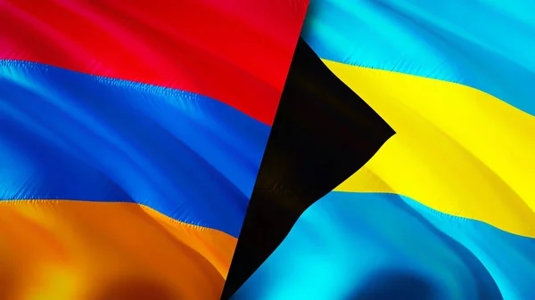 亚美尼亚和巴哈马国旗 3D波浪旗帜设计 亚美尼亚巴哈马国旗 亚美尼亚对巴哈马图像 3D渲染 亚美尼亚 巴哈马关系联盟与贸易 — 图库照片