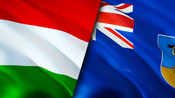 Hungary and Montserrat flags. 3D Waving flag design. Hungary Montserrat flag, picture, wallpaper. Hungary vs Montserrat image,3D rendering. Hungary Montserrat relations alliance an