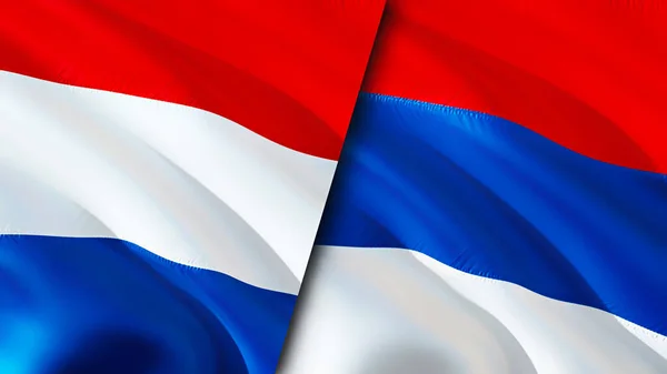 Bandeiras Dos Países Baixos Sérvia Acenando Design Bandeira Holanda Sérvia — Fotografia de Stock