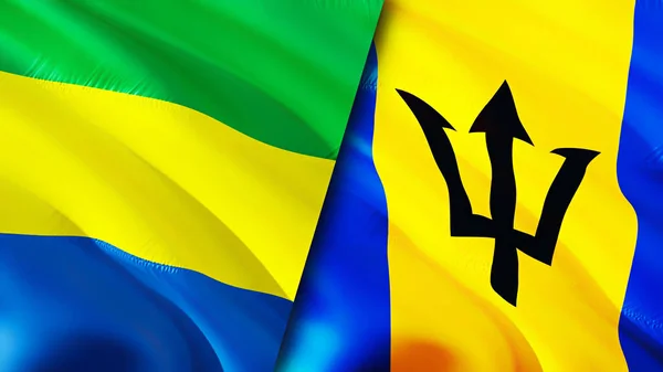 Σημαίες Γκαμπόν Και Μπαρμπάντος Σχεδιασμός Τρισδιάστατης Κυματιστή Σημαίας Σημαία Γκαμπόν — Φωτογραφία Αρχείου