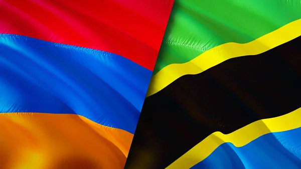 Armenië Tanzania Vlaggen Waving Vlag Ontwerp Armenië Tanzania Vlag Foto — Stockfoto