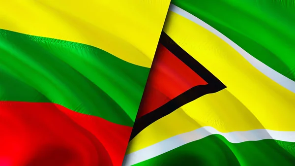 Litvanya Guyana Bayrakları Boyutlu Dalgalanan Bayrak Tasarımı Litvanya Guyana Bayrağı — Stok fotoğraf